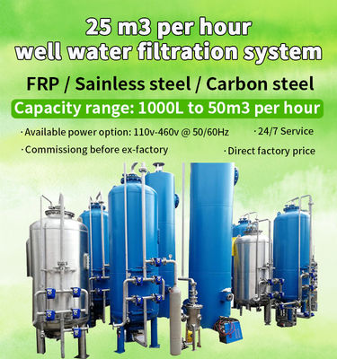 3000L/Hour υλικό χάλυβα άνθρακα φίλτρων 110V-460V 60HZ νερού μαγγάνιου σιδήρου